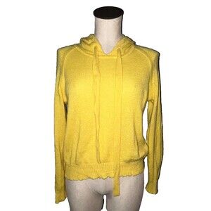 Minnie Rose Women’s 100% Cashmere Pullover Hoodie size S Yellow Distressed Hem